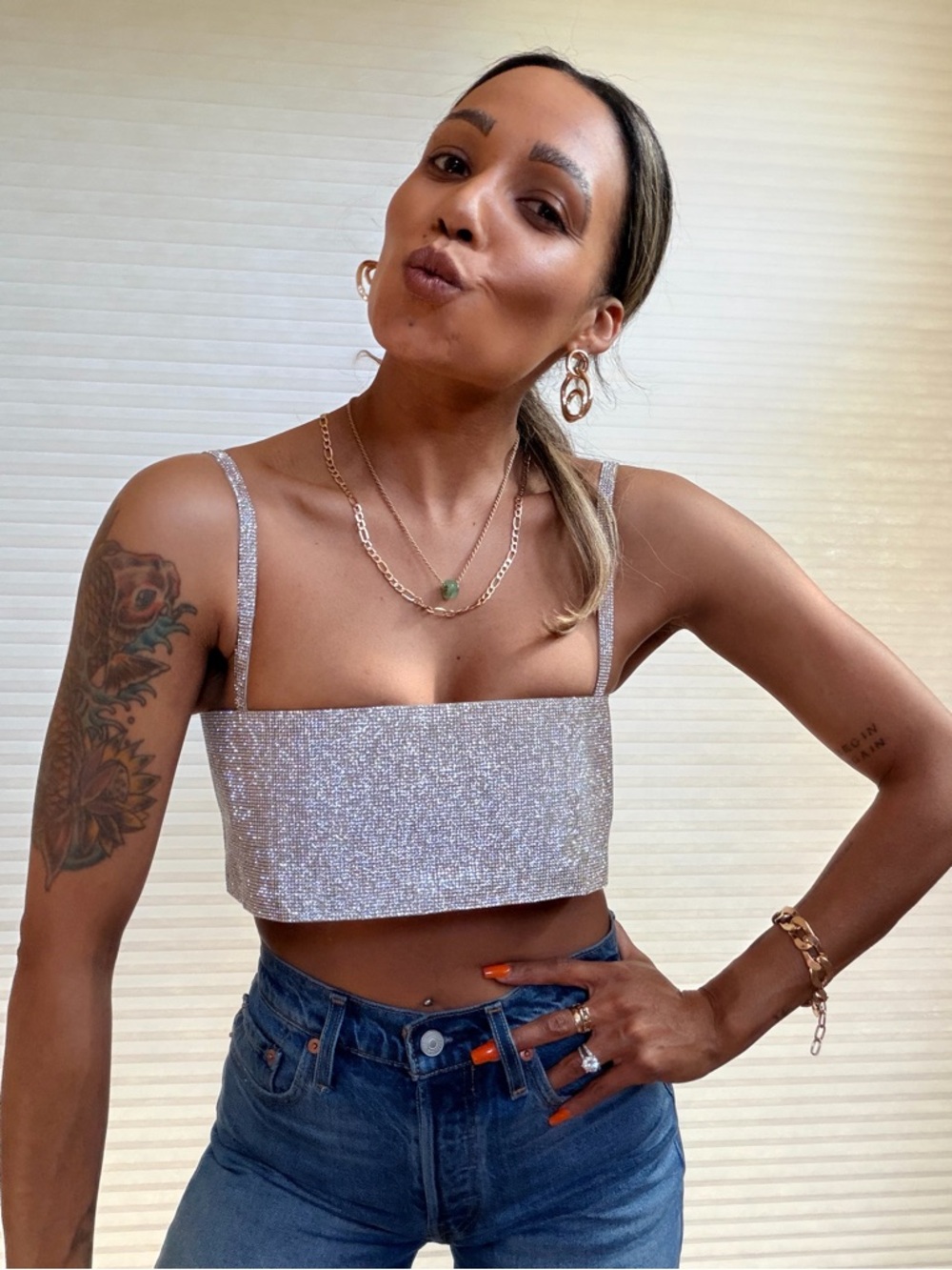 WHITE FOX “Breathtaking Crop” Diamanté Top